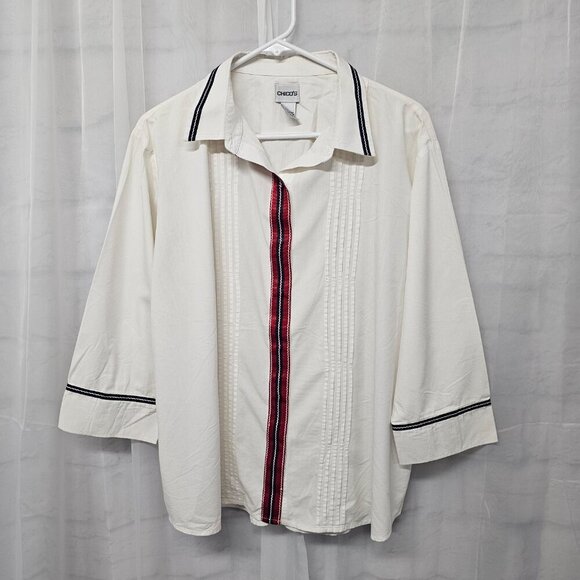 Vintage Chico's Off White Pintuck Blouse Boho Classic 3 (XL) - Picture 8 of 11